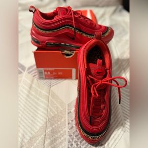 Nike AirMax 97 University Red & Black Leopard Print Size 6.5W